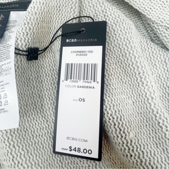 BCBG Women’s Green Ivory Stripe Shawl Wrap Fringed Open Front Gardenia OS - Picture 5 of 8